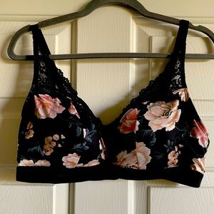 Torrid Curve LIGHTLY PADDED BRALETTE - LACE & MICROFIBER FLORAL BLACK Sz 1